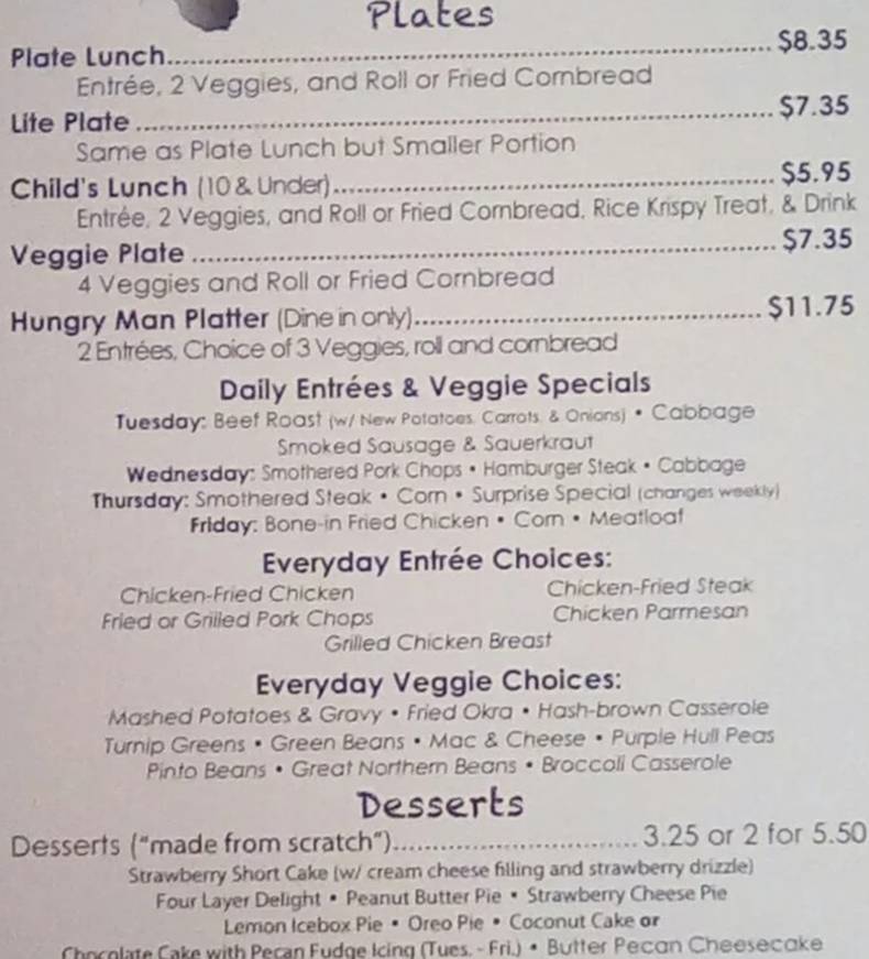 Hole In the Wall Cafe menu page 1